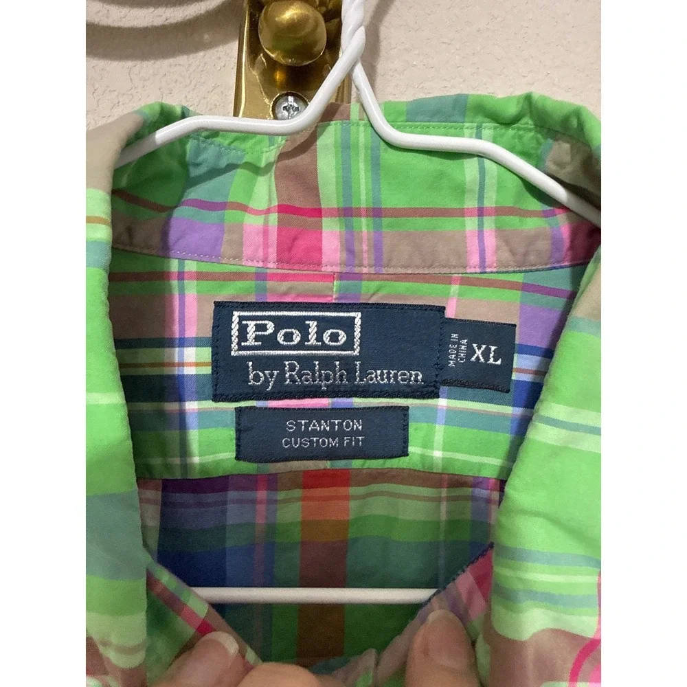 Polo Ralph Lauren Button Down Mens XL Green Multi Plaid Stanton Custom Fit Shirt